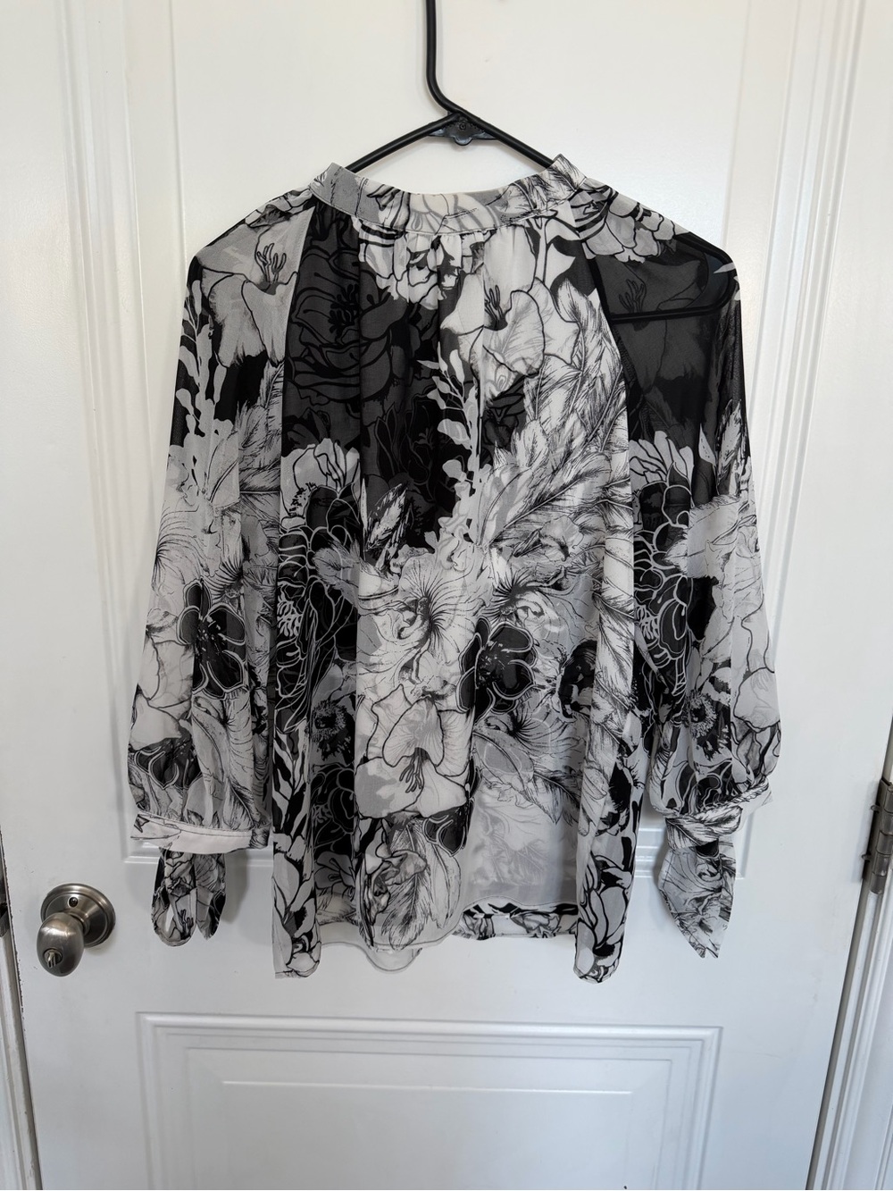 Sheer Floral Print Blouse - Black & White